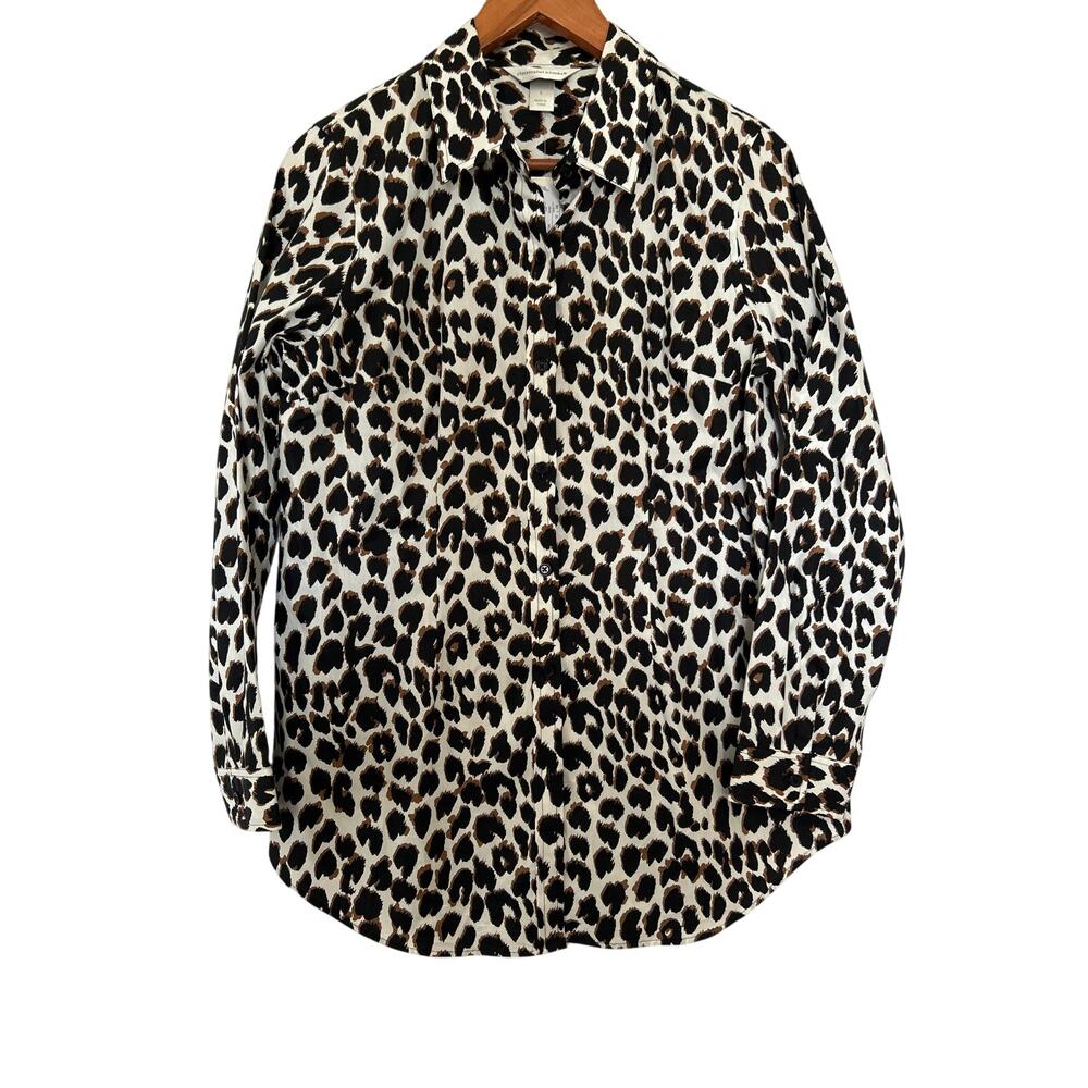 Christopher & Banks Blouse Long Sleeve Animal Print Button Down Top‎ Small